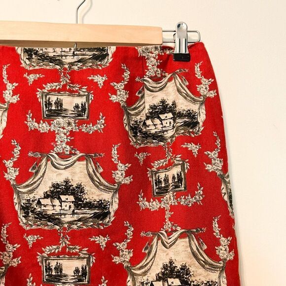 Talbots Red Tan Toile 100% Cotton Pencil Skirt Size 8 - Picture 2 of 7